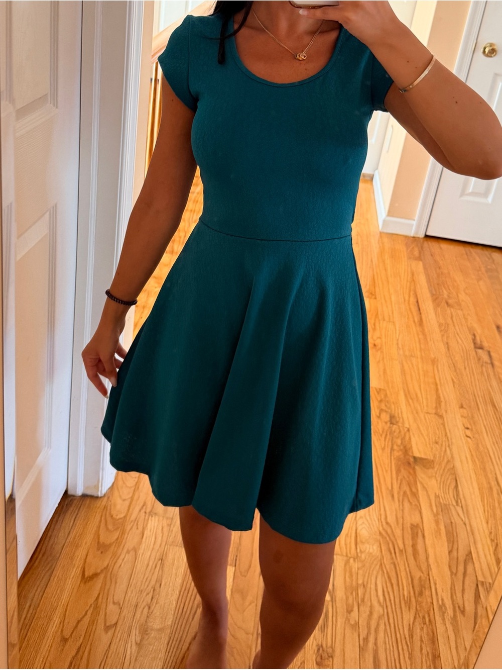 Snap Teal Short-Sleeve Fit & Flare Mini Dress